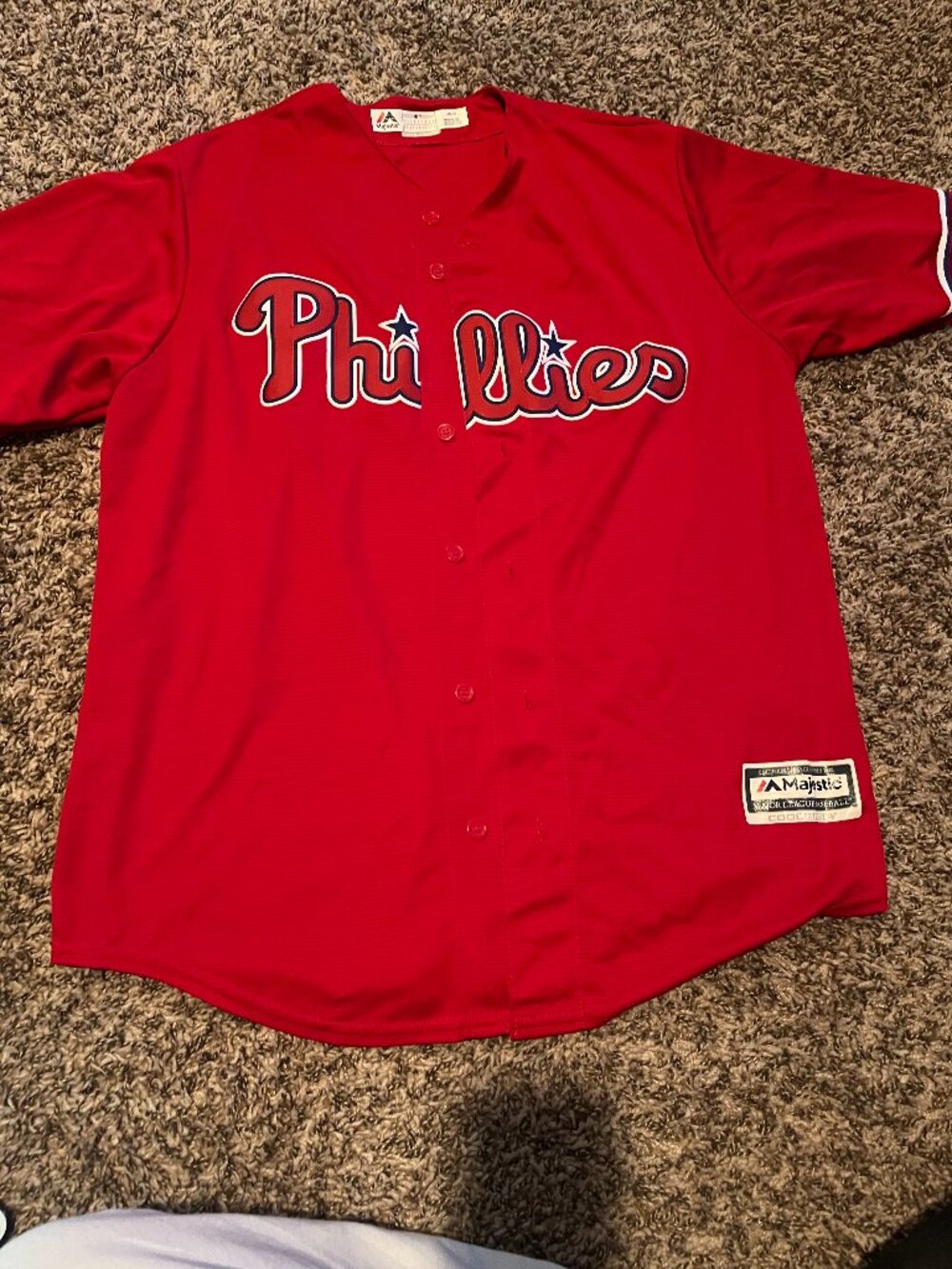Philadelphia Phillies Majestic Cool Base Red MLB Baseball Jersey Men's Large